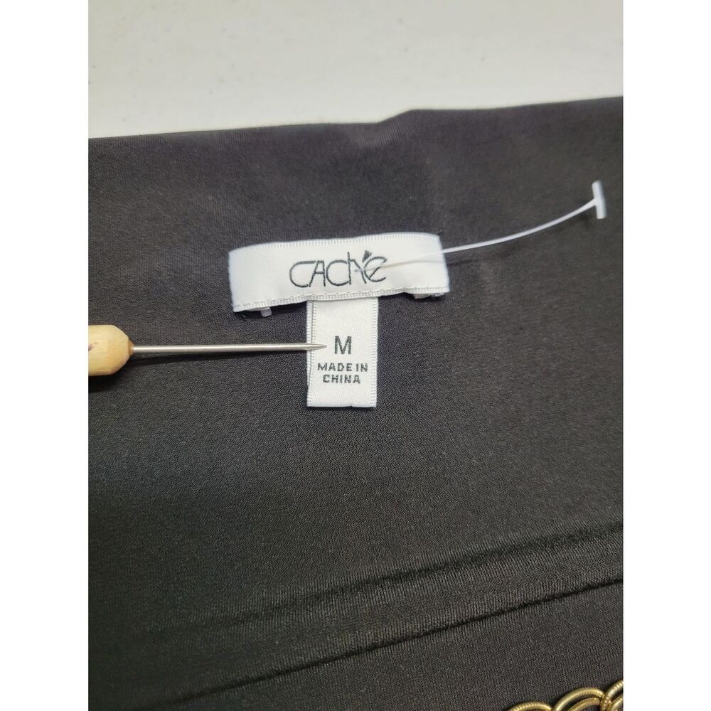 Cache Y2K Black Draped Chain Detail Cowl Neck Ruched Tank Top - Picture 6 of 9